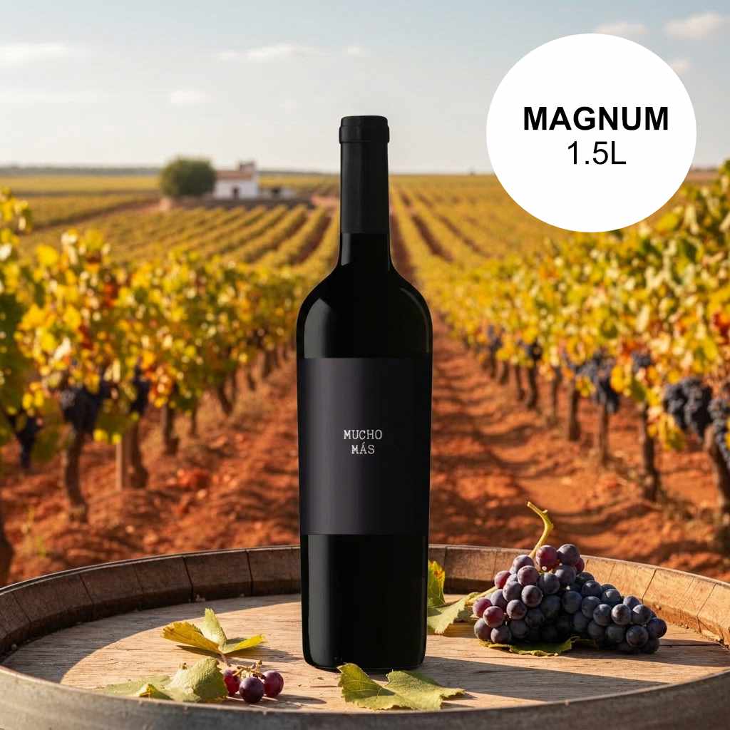 Magnum 1.5 litros. Mucho Más es un vino tinto español popular y asequible (aprox. 5-6€), elaborado por Félix Solís con Tempranillo, Garnacha y Syrah, destacado por su sabor afrutado, complejidad media y versatilidad. Con 14% vol. alcohol y crianza de 3-4 meses en roble, ofrece notas de frutas negras, vainilla y cacao, siendo ideal para tapas, carnes y quesos.